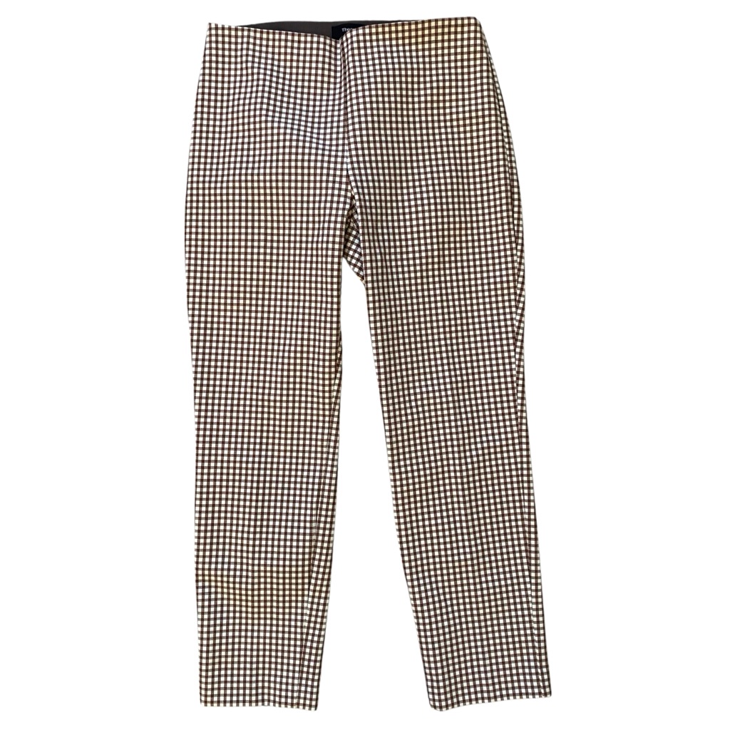 Theory Skinny Legging Stretch Ivory Grid Orange Brown Spice Trousers Size 8